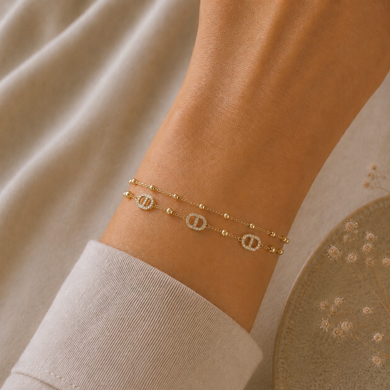 Bracelet Superposés Plaqué Or 18 carats